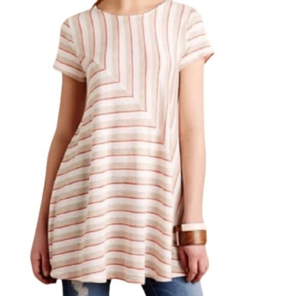 Anthropologie Puella  angled stripes Swing tee tunic top - Picture 1 of 10